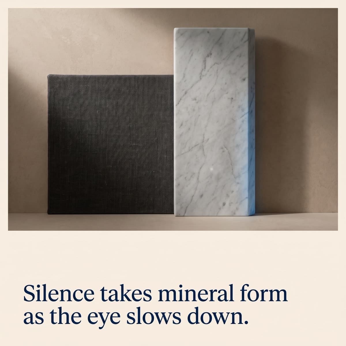 Art poster: silence takes mineral form, marble and linen